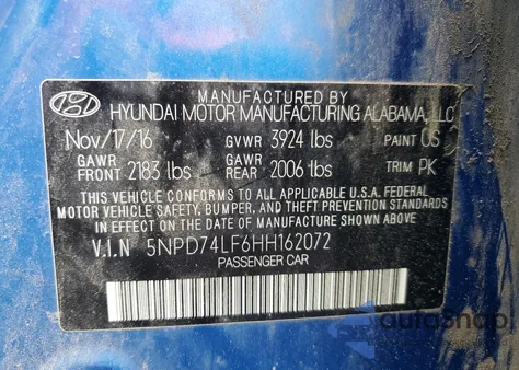 2017 Hyundai Elantra Se из США, поврежденный, VIN 5NPD74LF6HH162072